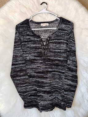 Vintage America Lace-Up Knit Top - Black Gray size Large boho western